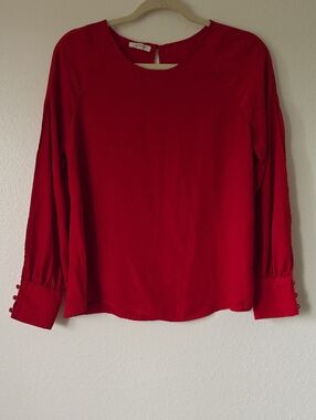 Maurices Red Long-slit-Sleeve Button-Cuff Blouse